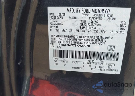 2009 Ford Escape Limited z USA, uszkodzony, nr VIN 1FMCU94G79KA29070